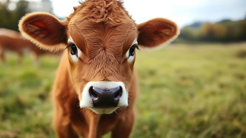 Close-Up of a Calf in Field