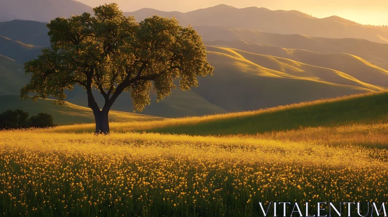 AI ART Tranquil Field of Flowers at Sunset