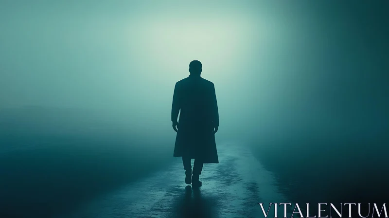 AI ART Man in Coat Walking Through Fog