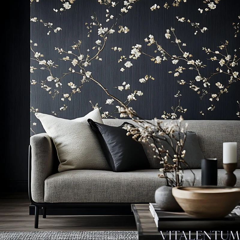 AI ART Sophisticated Interior with Floral Accent Wall