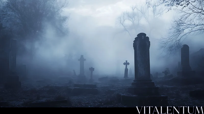 Mystical Foggy Cemetery AI Image