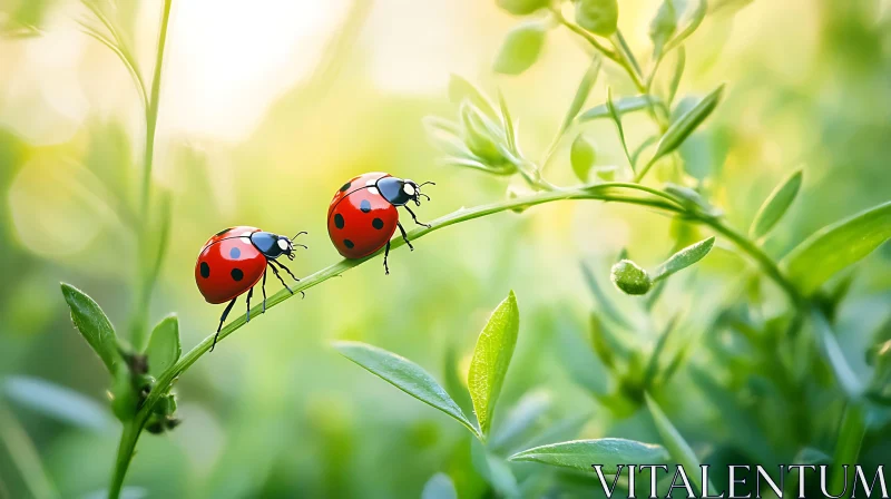 Ladybugs in Natural Habitat AI Image