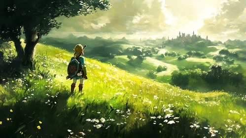 Sunlit Meadow and Distant Castle View