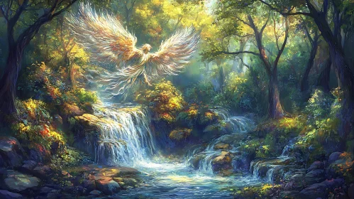 Forest Scene with Mythical Bird