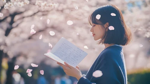 Spring Reading: Woman and Cherry Blossoms