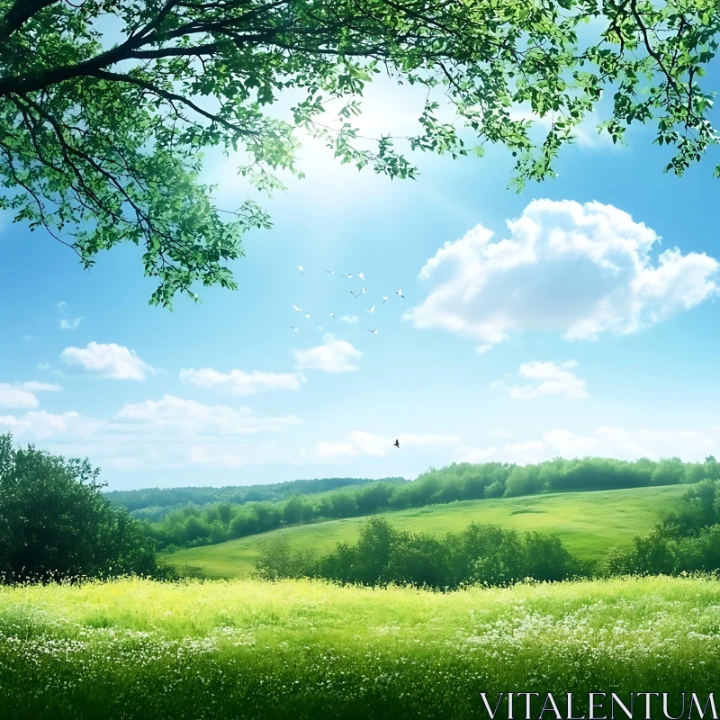 AI ART Landscape of Green Field and Sky