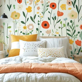 Cozy Bedroom with Floral Wallpaper Design