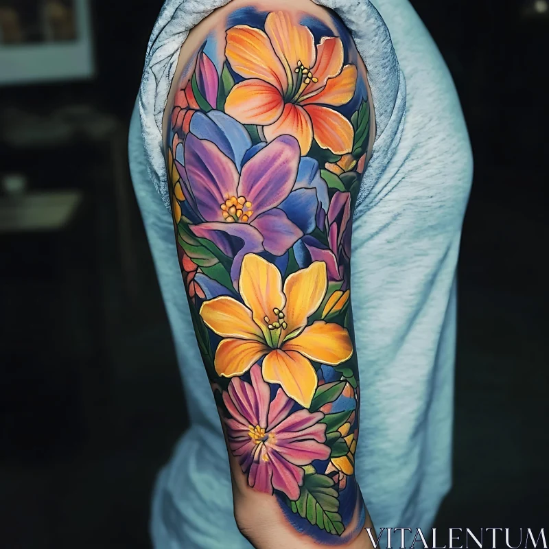 Colorful Flower Tattoo Sleeve AI Image