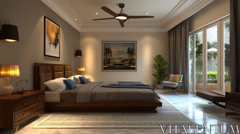 Calm Bedroom with Natural Light and Wood AI Image