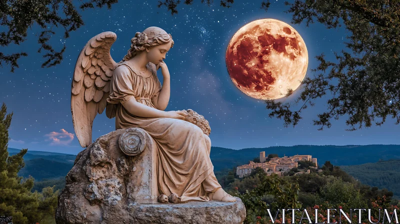 Moonlit Angel Statue AI Image