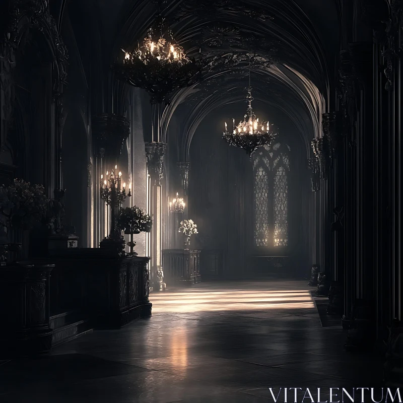 AI ART Illuminated Gothic Hallway