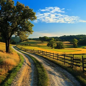 Rural Landscape with Winding Road and Fence