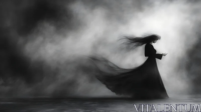 AI ART Monochrome Silhouette of Woman in Smoke