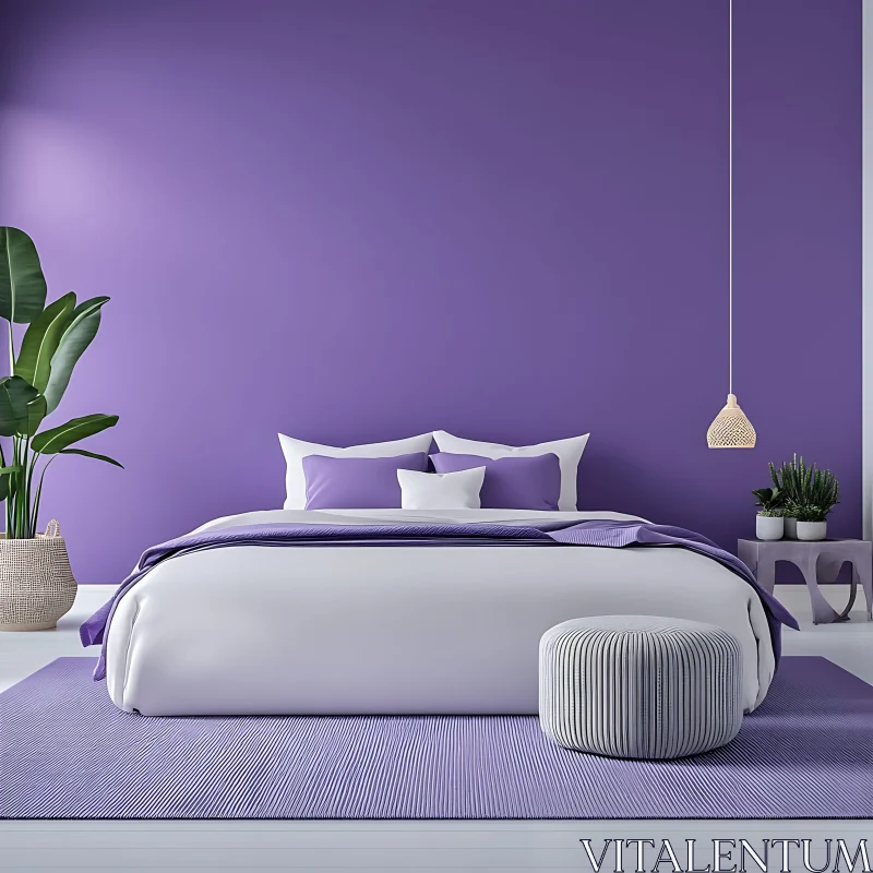 Modern Bedroom with Purple Accents AI Image