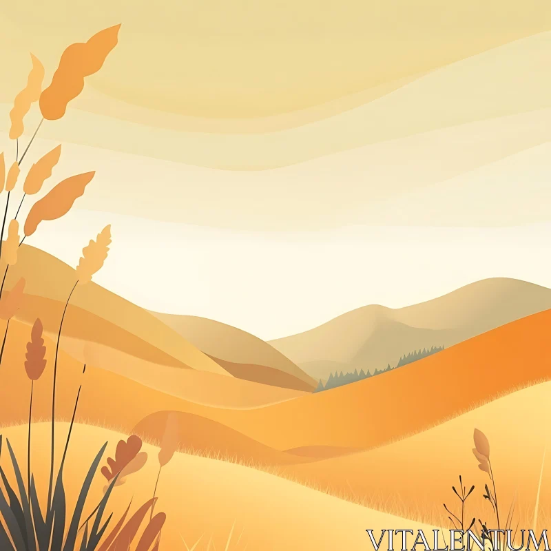 AI ART Serene Golden Hills Minimalist Landscape