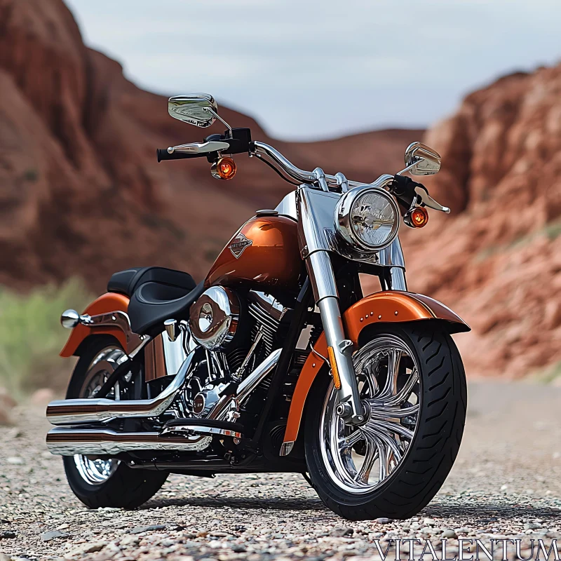 Classic Motorcycle in Desert Landscape AI Image