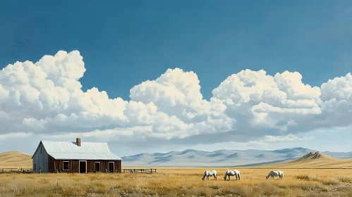 Rural Landscape with Horses and Barn