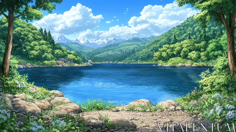 AI ART Tranquil Mountain Lake Landscape