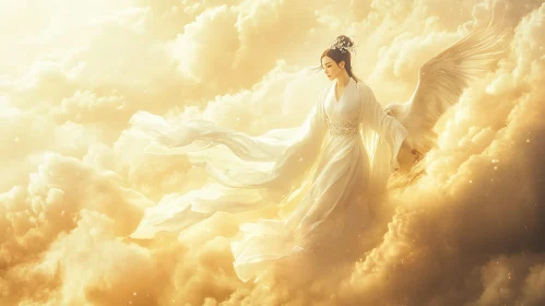 Angel Descending from Golden Clouds