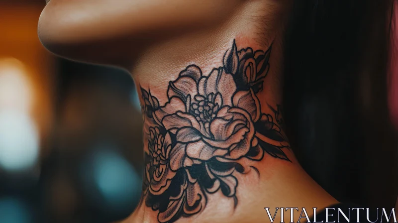 Floral Tattoo on Neck Close-Up AI Image