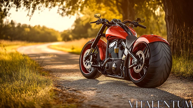 Classic Red Motorcycle on a Scenic Route AI Image