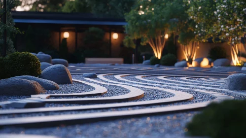 Peaceful Rock Garden at Twilight