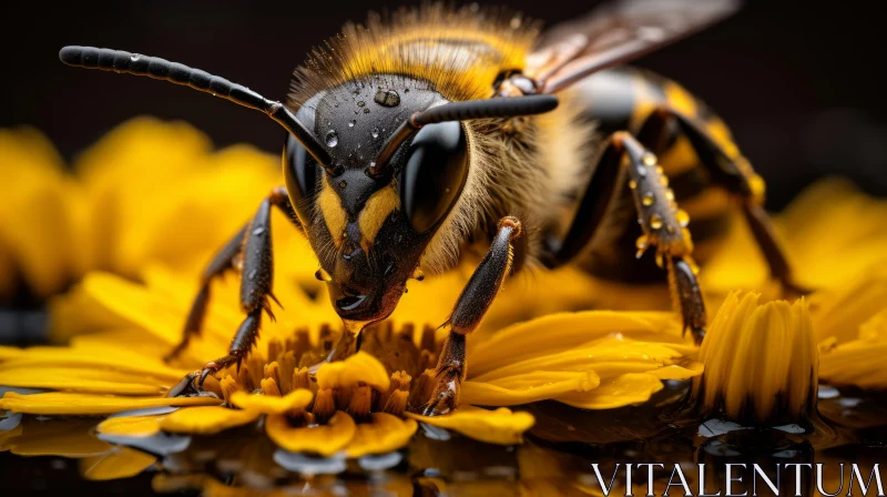 Bee on Yellow Flower - A Symbolic Macro Image AI Image