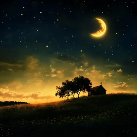 Moonlit Night Over Countryside