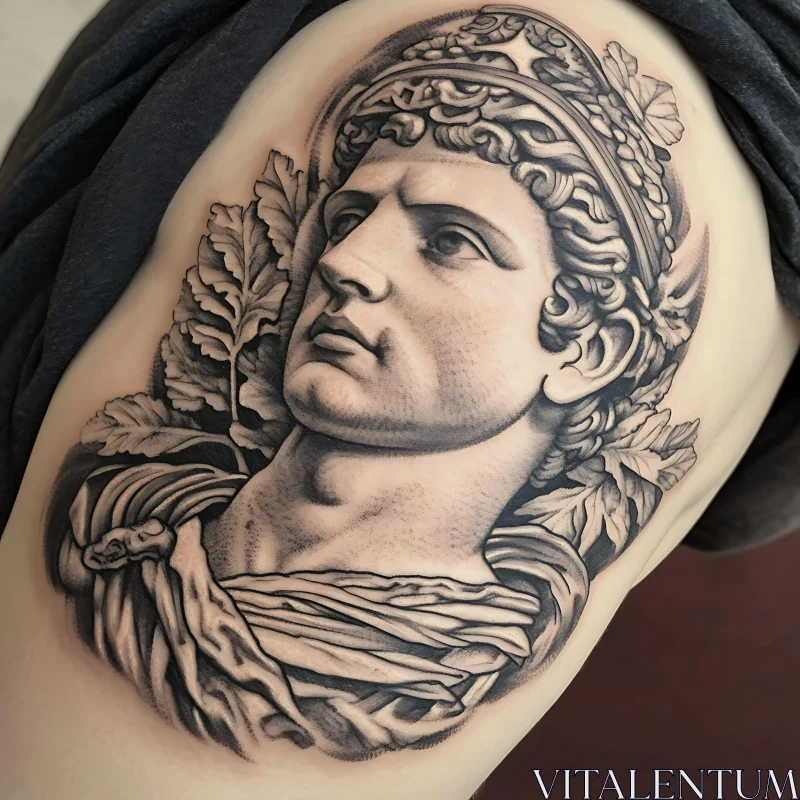 AI ART Intricate Black and White Tattoo of Roman Bust