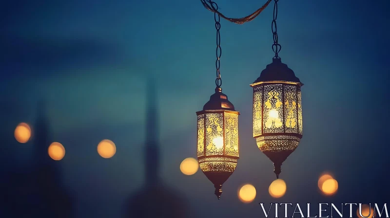 Ornate Lanterns in the Night AI Image