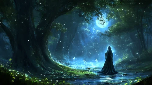 Mystical Forest Night Scene