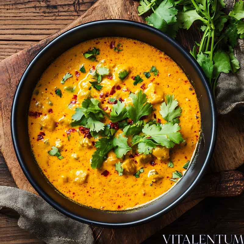 Delicious Yellow Curry Soup in Black Bowl AI Image