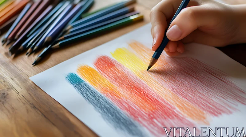 Hand Drawing Colorful Stripes with Pencils AI Image