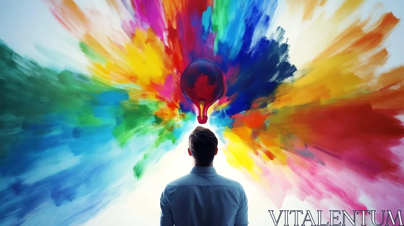 Man Staring at Colorful Explosion Art AI Image