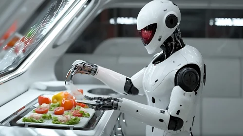 Cyborg Chef in Modern Kitchen