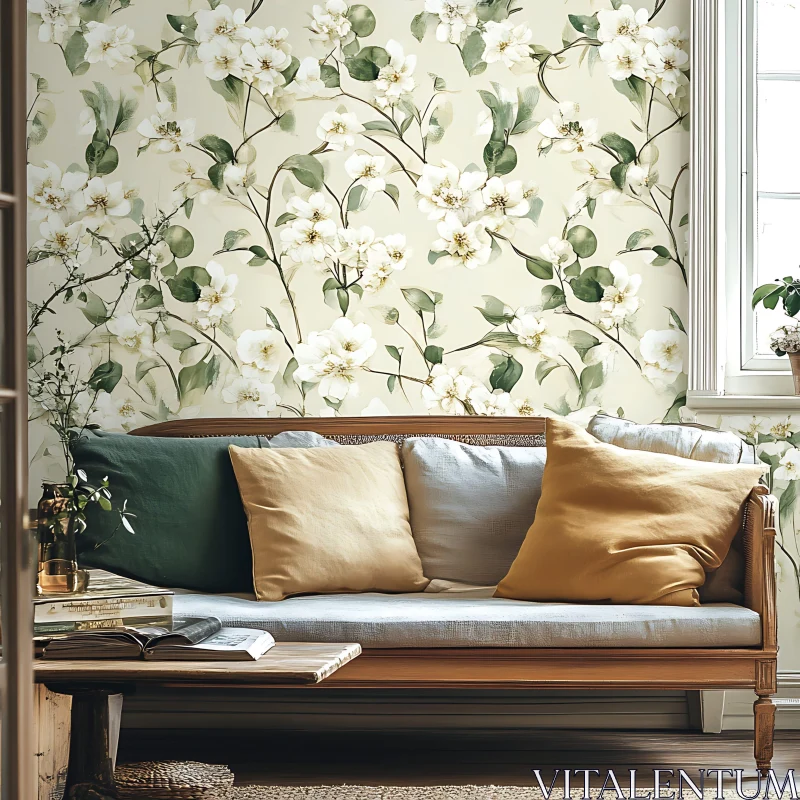 AI ART Floral Wallpaper Interior Design