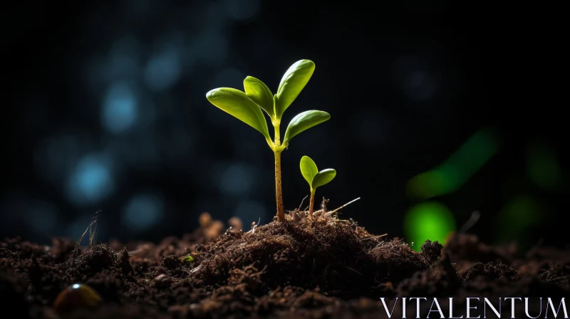 Nature's Resilience: Green Sprout against Dark Backdrop AI Image