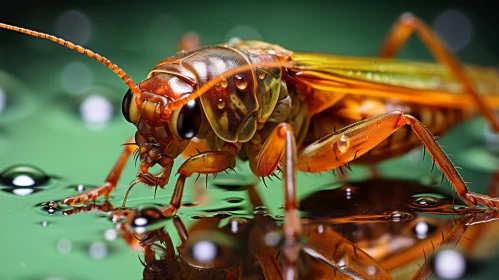 Surreal Sci-Fi Cricket Portrait Amidst Water Droplets