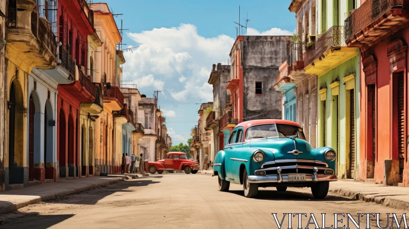 AI ART Vintage Car on Colorful Havana Street - Cultural Cityscape