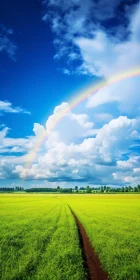 Scenic Landscape with Rainbow and Clouds