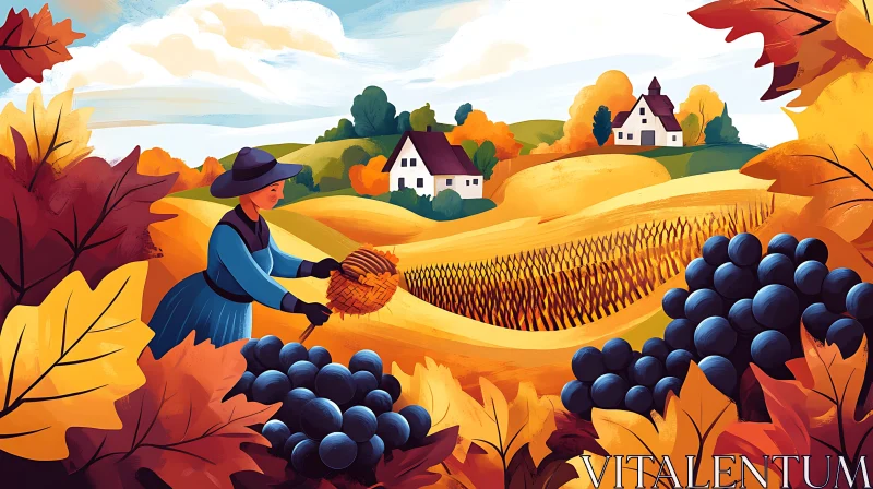 Vineyard Harvest Painting AI Image