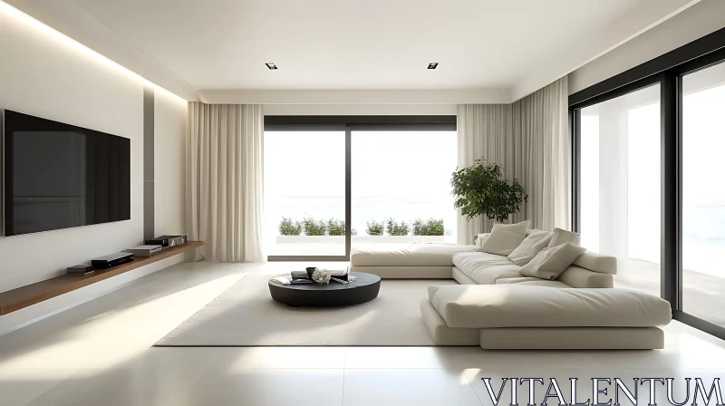 Bright Living Room with Sofa and TV AI Image