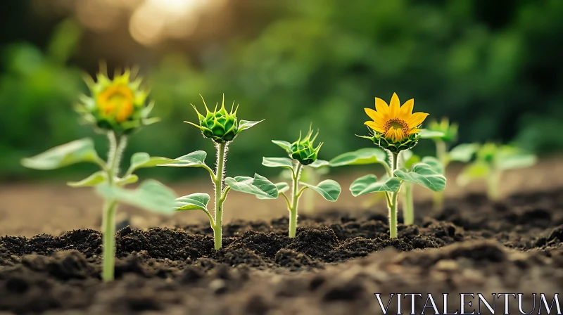 Young Sunflowers Sprouting in the Field AI Image