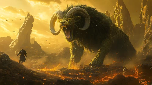 Warrior Facing Monstrous Beast