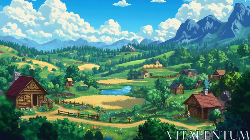 Charming Pixelated Countryside AI Image