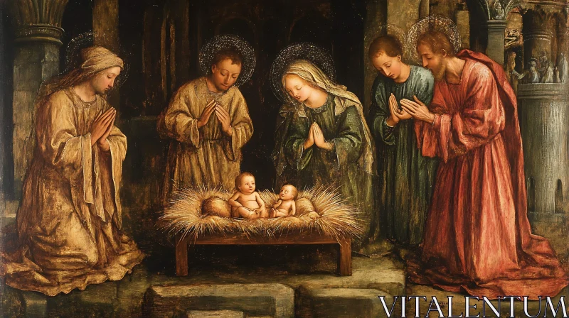 AI ART Classical Nativity Scene with Praying Figures