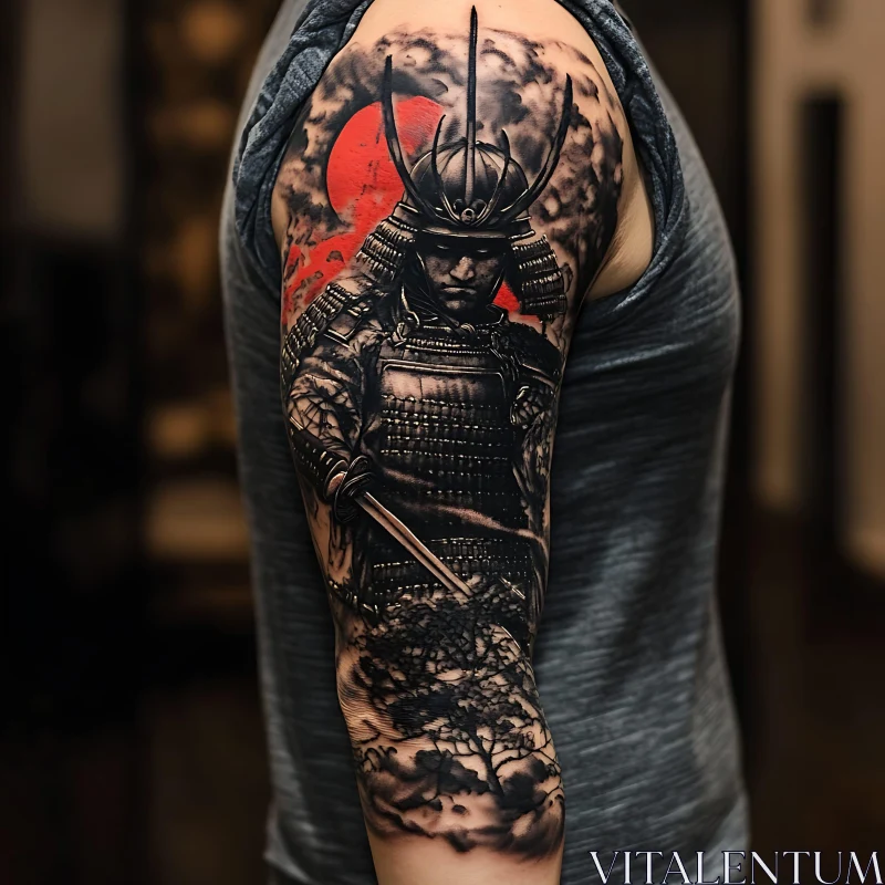 Detailed Samurai Tattoo on Upper Arm AI Image