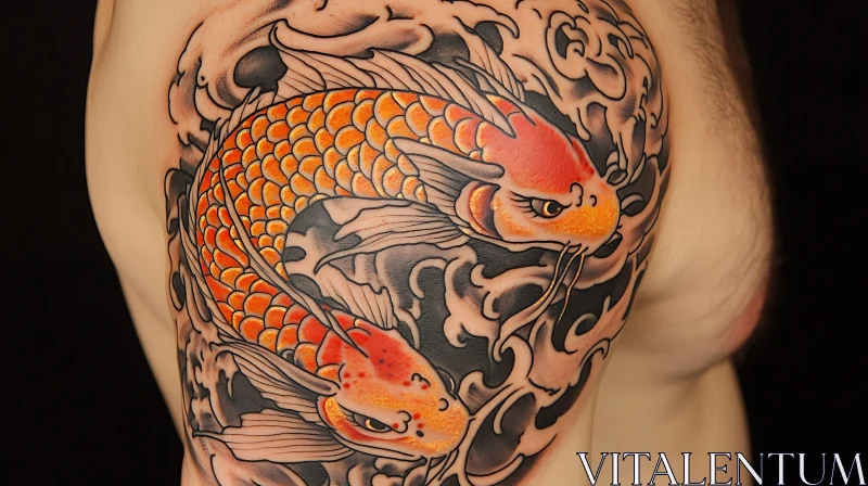 Vibrant Koi Fish Shoulder Tattoo AI Image