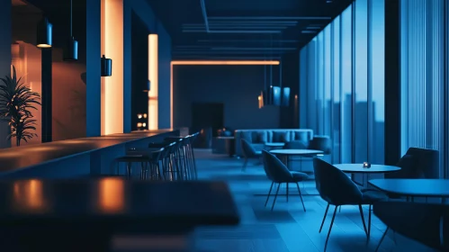 Blue-lit Restaurant Interior