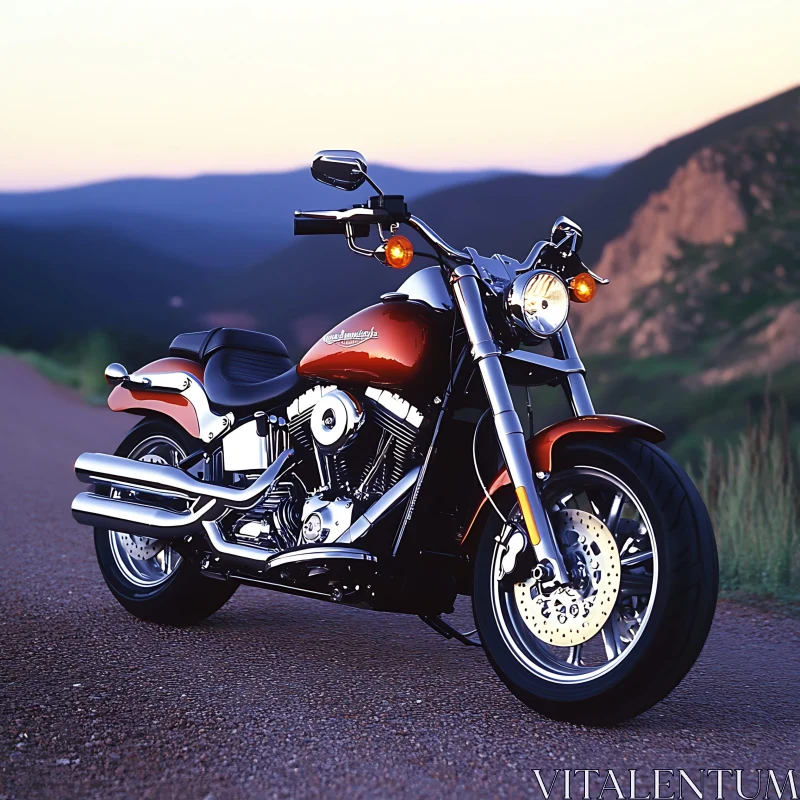 Vintage Motorcycle on a Rural Road AI Image